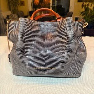 Dooney & Bourke Gray Lizard Embossed Leather Shoulder Bag